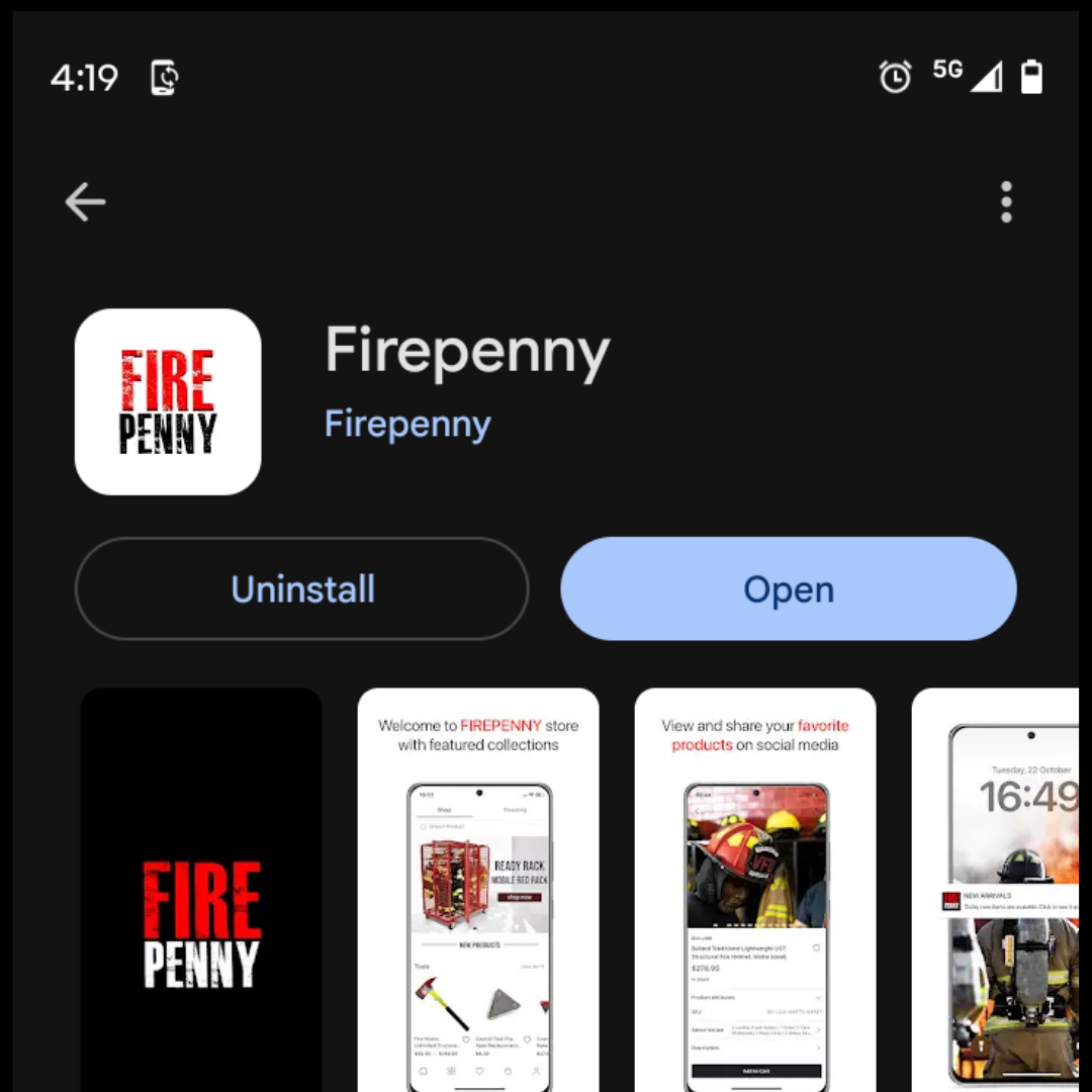 Download the firepenny.com firefighter gear buying app 