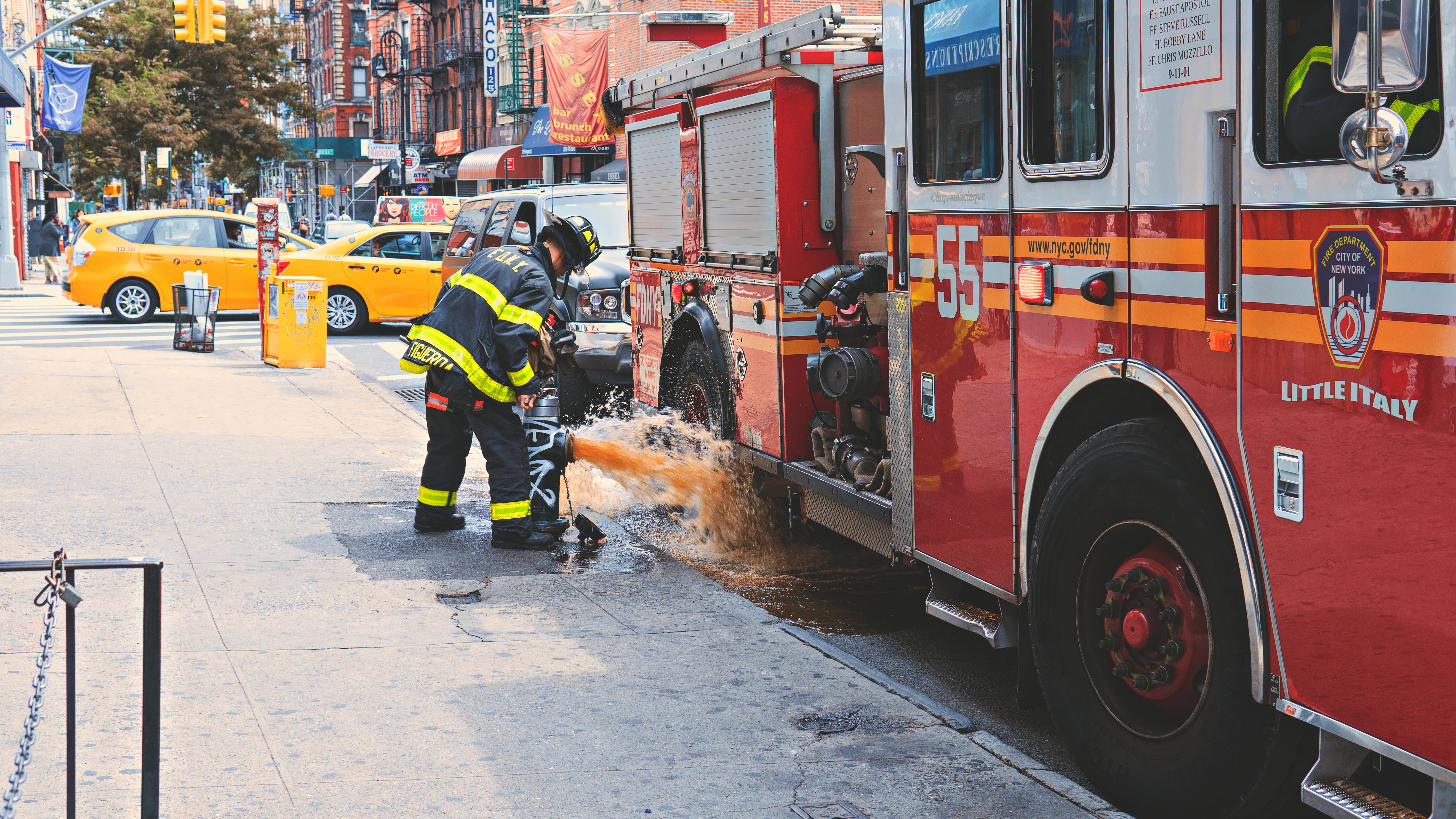 fire fighter and truck gear
