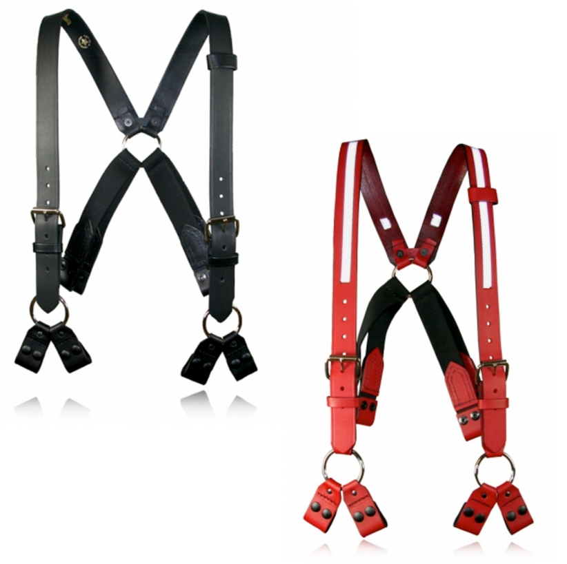 boston leather firefighter suspender belt red leather